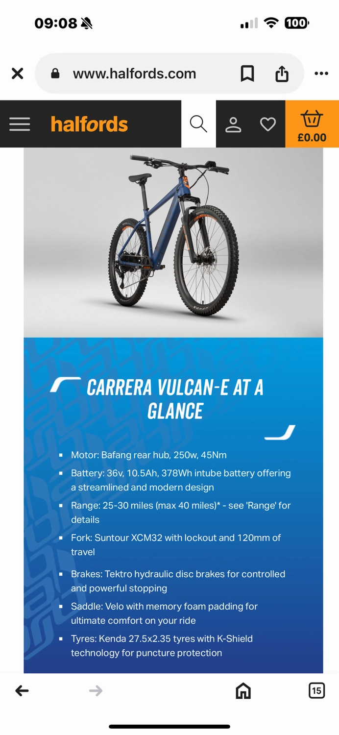Carrera Vulcan E Electric Mountain Bike  -  18" 2021