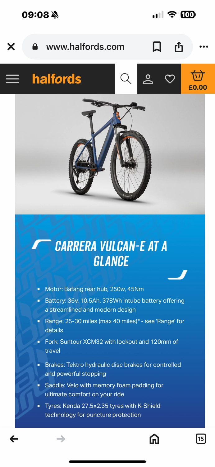 Carrera Vulcan E Electric Mountain Bike  -  18" 2021