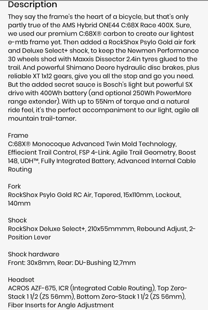 CUBE AMS Hybrid One44 C:68X Electric Mountain Bike 2024
