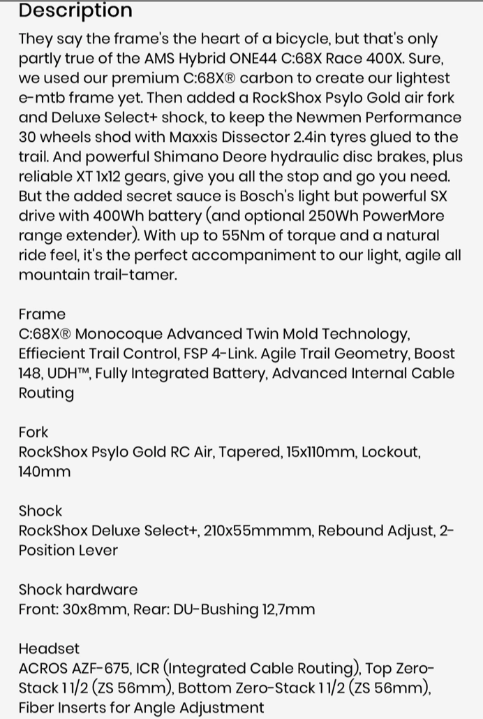 CUBE AMS Hybrid One44 C:68X Electric Mountain Bike 2024