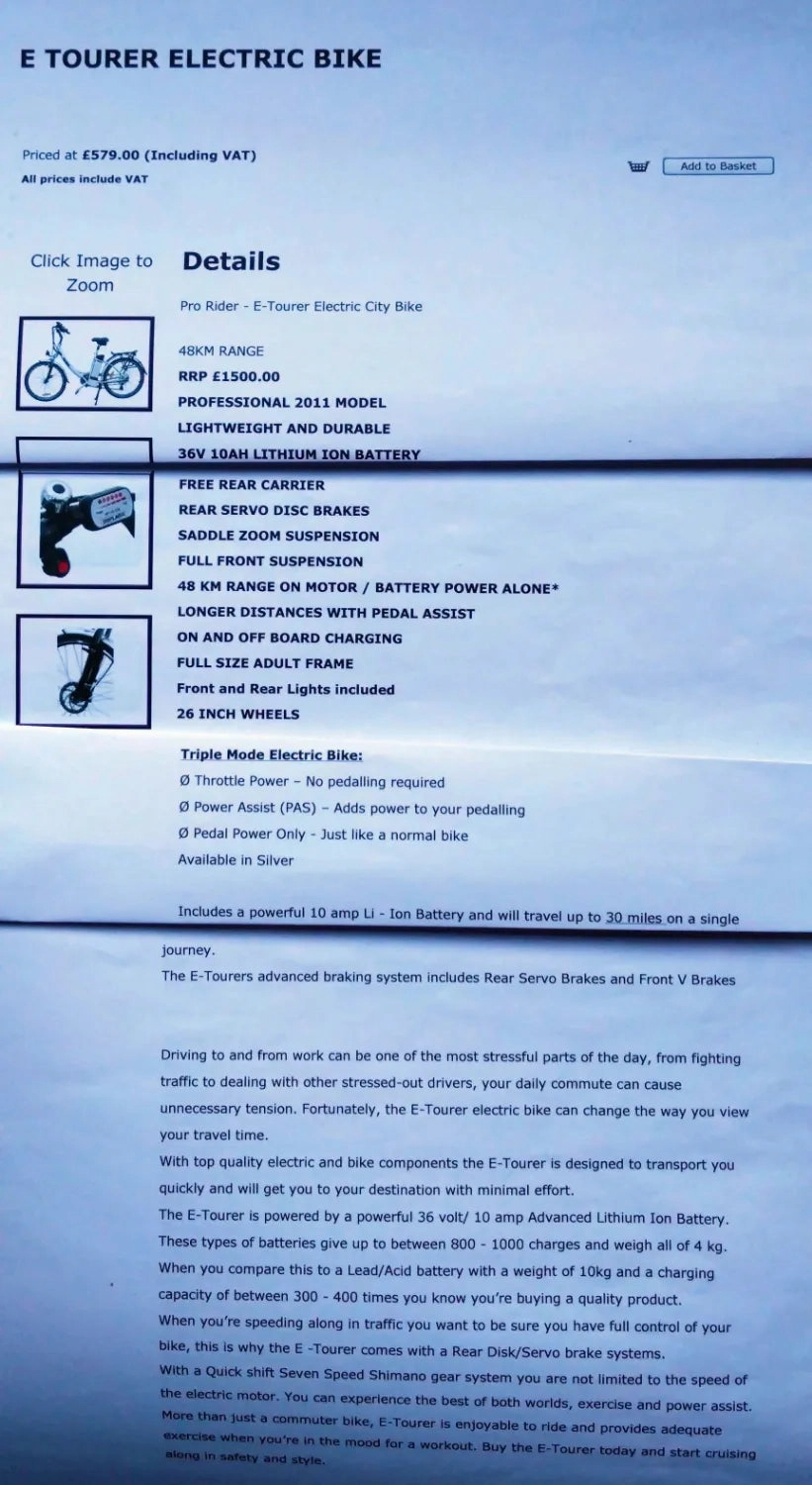 Pro Rider E-tourer electric city bike 2011